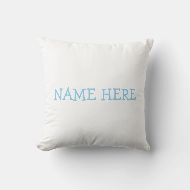 Baby Blue & White Lamb Pattern & Name Throw Pillow (Front)