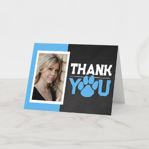 Baby Blue White Pawprint Graduation Photo Folding Thank You Card
