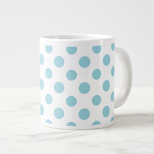 Baby Blue White Polka Dots Pattern Large Coffee Mug (Front Right)