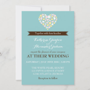 Baby Blue White Small Hearts Wedding Invitation