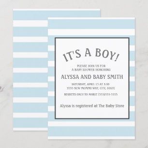 Baby Blue White Striped Baby Boy Shower Invitation