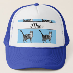 Baby Blue White Tabby cat Cats Whimsical Mom Trucker Hat