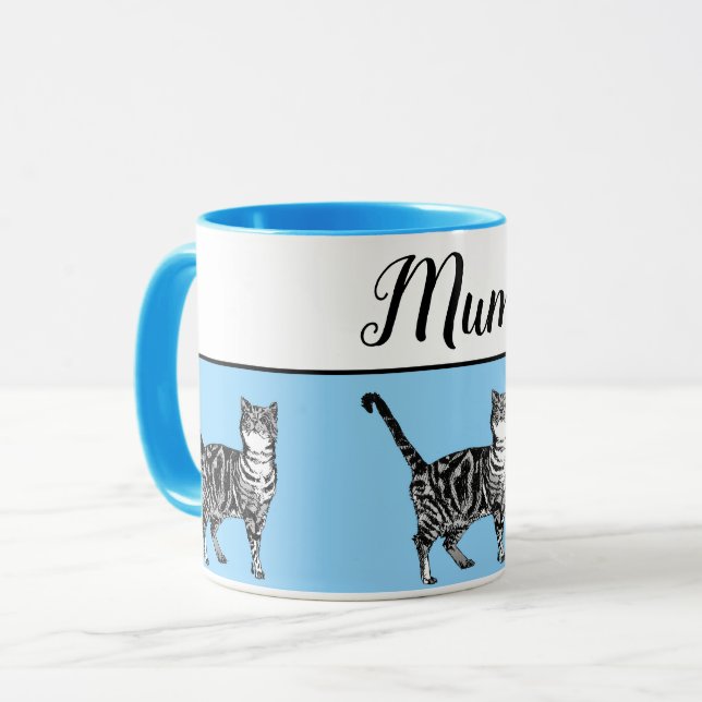 Baby Blue White Tabby cat Cats Whimsical Mum Mug (Front Left)