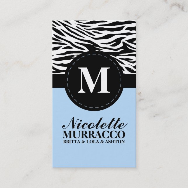 Baby Blue Wild Zebra Print Mummy Calling Card / (Front)