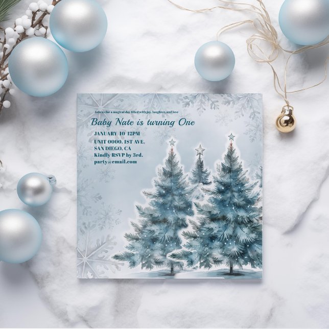 Baby Blue Winter Onederland Birthday Invitation (Creator Uploaded)