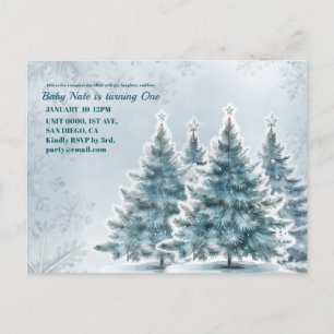 Baby Blue Winter Onederland Invitation Post Card