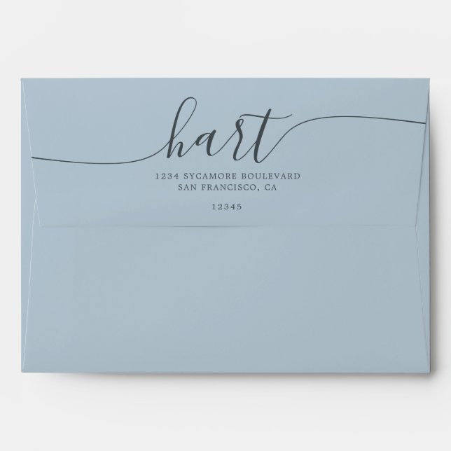 Baby Blue with Black Script Return Address Envelope (Back (Top Flap))