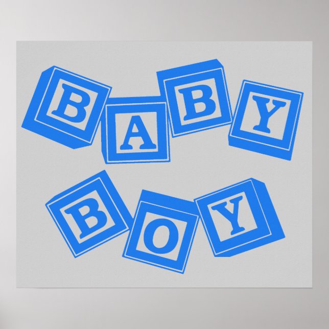 Baby Blue Wood Alphabet Cube Blocks Poster (Front)