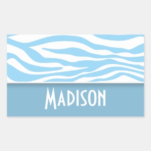 Baby Blue Zebra Animal Print; Personalised Rectangular Sticker