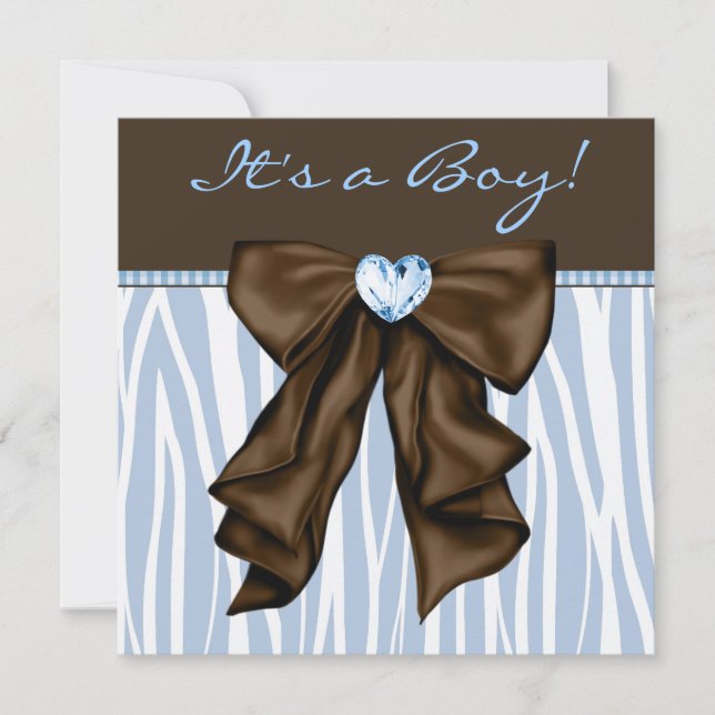 Baby Blue Zebra Brown Baby Boy Shower Invitation (Front)