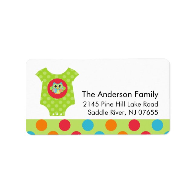 Baby Bodysuit Owl Baby Shower Address Label (Front)