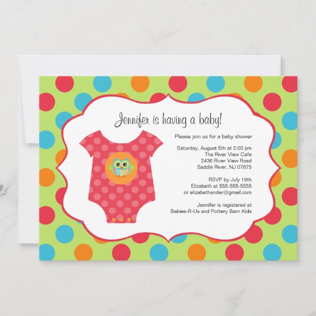 Baby Bodysuit Owl Baby Shower Invitations (Front)