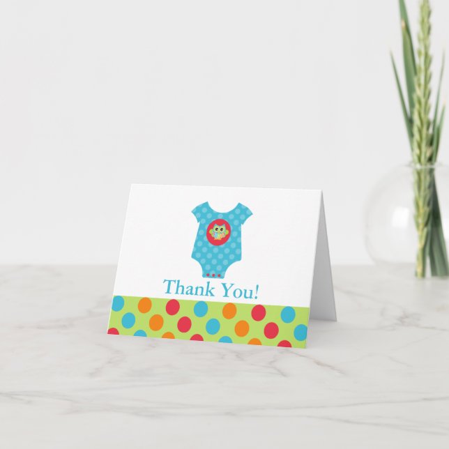 Baby Bodysuit Owl Baby Shower Thank You Note Card (Front)