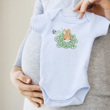 Baby bodysuit So Cute cute bunny and green flowers