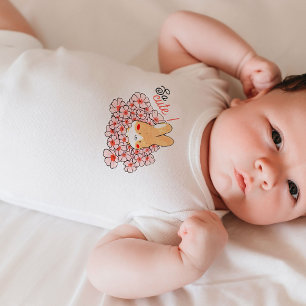 Baby bodysuit So Cute cute bunny and pink flowers