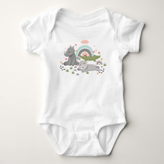  Baby Bodysuit with a cute illustration  (Front)