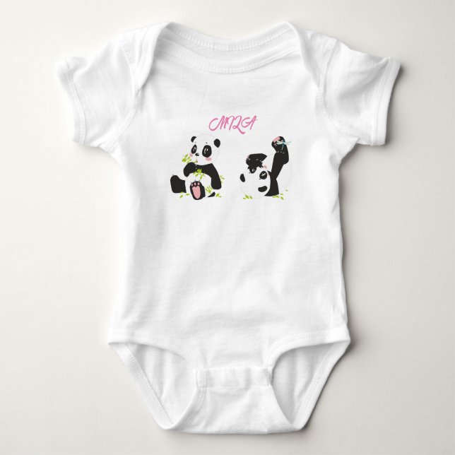 Baby bodysuit with cute pandas (Front)