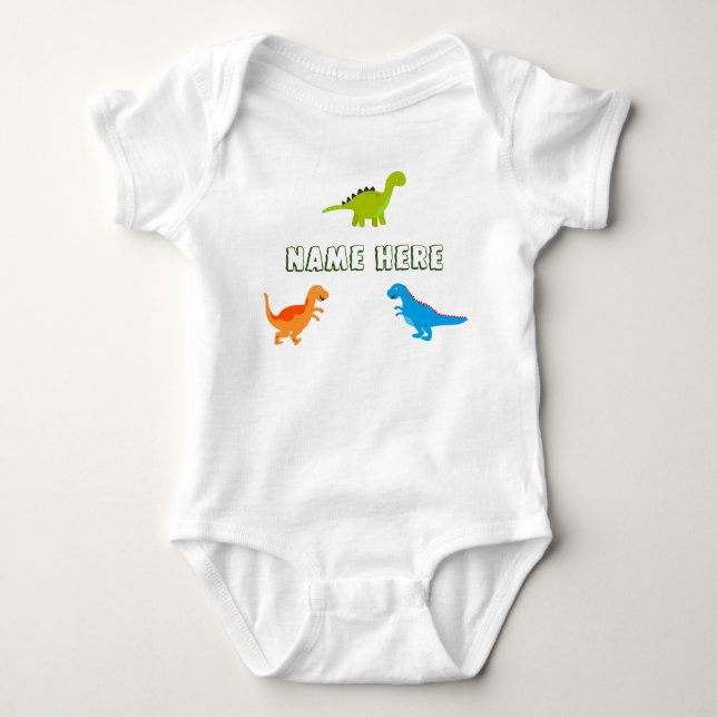 Baby Bodysuit with Dinosaurs to Personalise (Front)