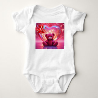 Baby bodysuits in red bear heart