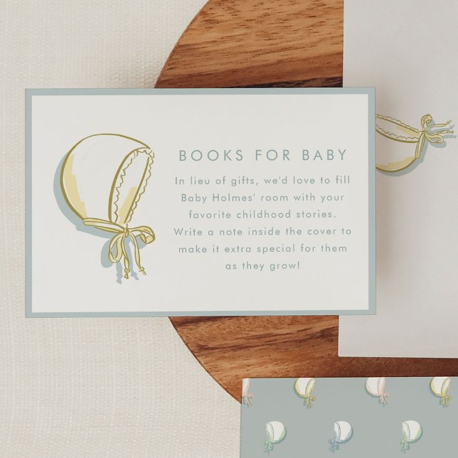 Baby Bonnet Baby Books Enclosure Card (Baby bonnet illustration baby shower Books for Baby enclosure cards)