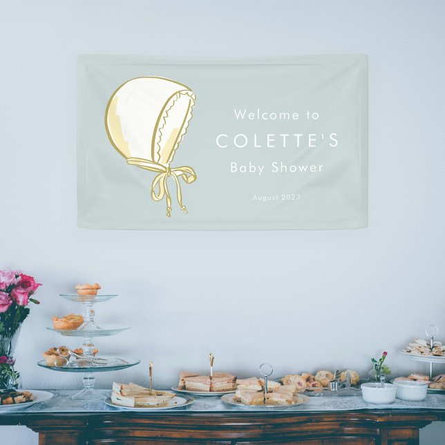 Baby Bonnet Baby Shower Banner (Sweet baby bonnet mint blue baby shower welcome party banner.)