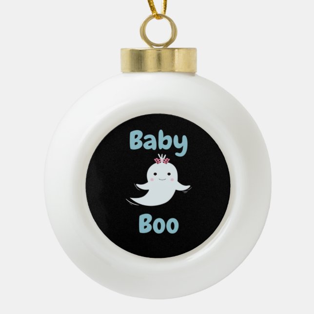 Baby Boo Cute Halloween Kids Or Couples Gift Ceramic Ball Christmas Ornament (Front)