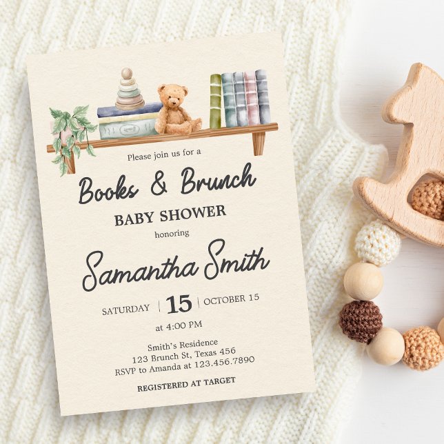 Baby Books and Brunch Neutral Baby Shower Invitation (Books and Brunch Baby Shower Invitation)