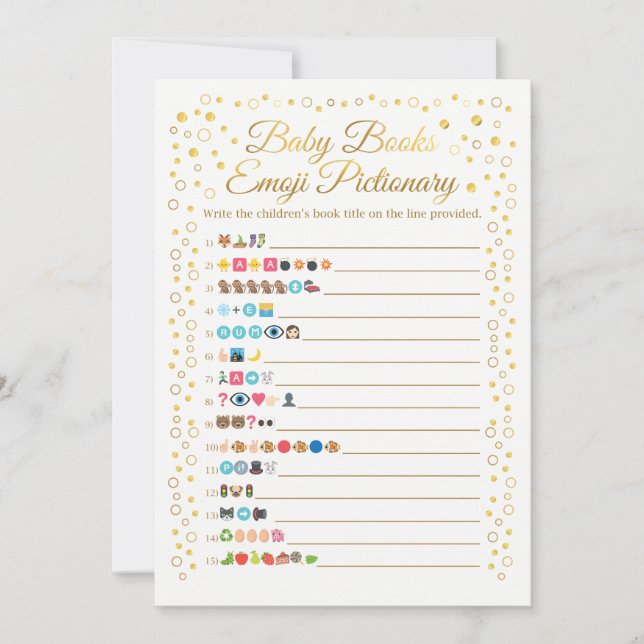 Baby Books Emoji Pictionary Game Gold Baby Shower (Front)