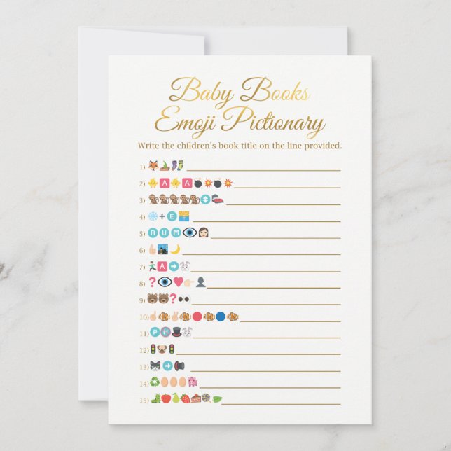 Baby Books Emoji Pictionary Game Gold Baby Shower (Front)