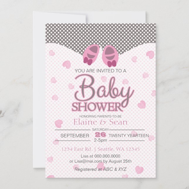 Baby Booties Pink Girls baby shower invite (Front)