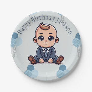 Baby Boss Birthday Party Paper Plates–Custom Text Paper Plate