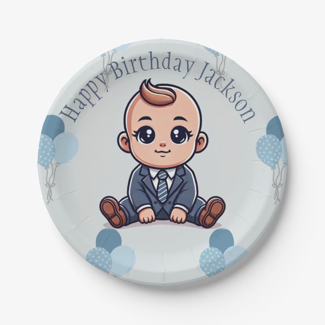 Baby Boss Birthday Party Paper Plates–Custom Text Plate (Front)
