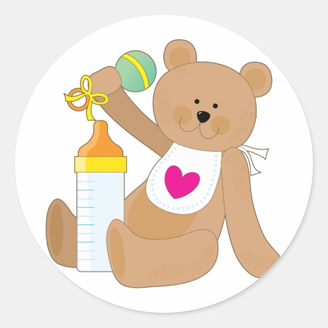 Baby Bottle And Bib Classic Round Sticker (Front)
