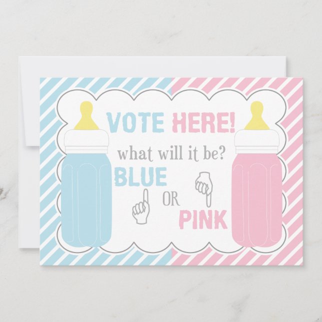 Baby Bottle Gender Reveal Voting Table Sign Invitation (Front)