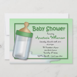 Baby Bottle Green Baby Shower Invitations