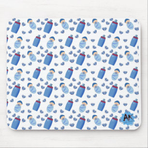 Baby Bottle Pacifier Blue Pattern Mouse Mat