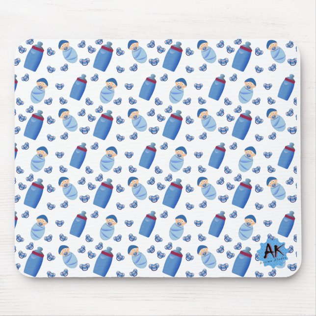 Baby Bottle Pacifier  Blue Pattern Mouse Mat (Front)
