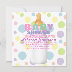 Baby Bottle & Polka Dots Baby Shower Invitation