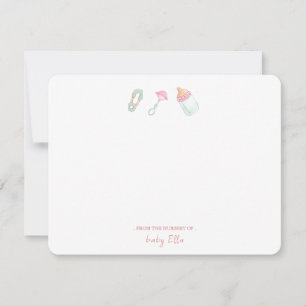 Baby Bottle & Rattle From the Nursery Flat Thank You Card