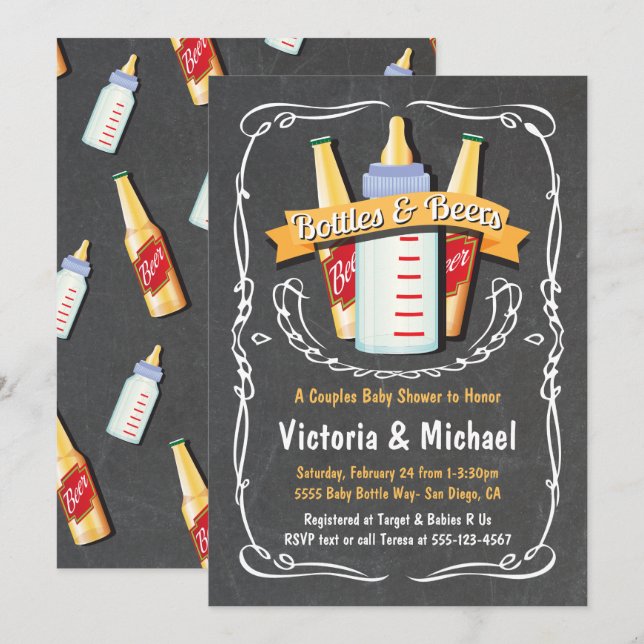 Baby Bottles and Beers Baby Shower Chalkboard Invitation (Front/Back)