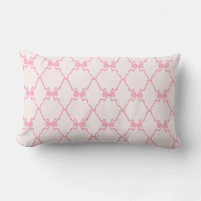 Baby Bow Trellis Pink Bella Ribbon Lumbar Cushion (Front)