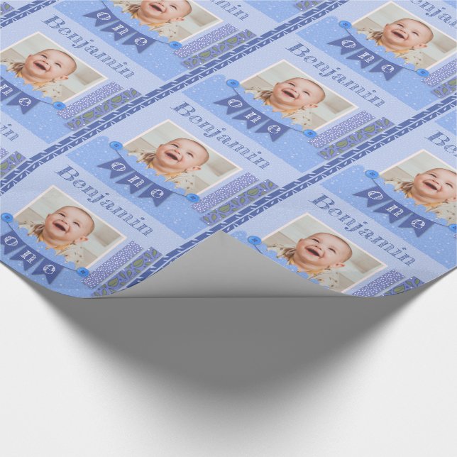 Baby Boy 1st Birthday Blue Scrapbooking Wrapping Wrapping Paper (Corner)