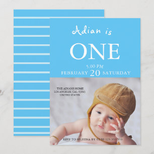 Baby Boy 1st Birthday Photo Invitation