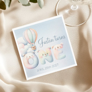 Baby boy 1st birthday teddybear hot air balloon napkin