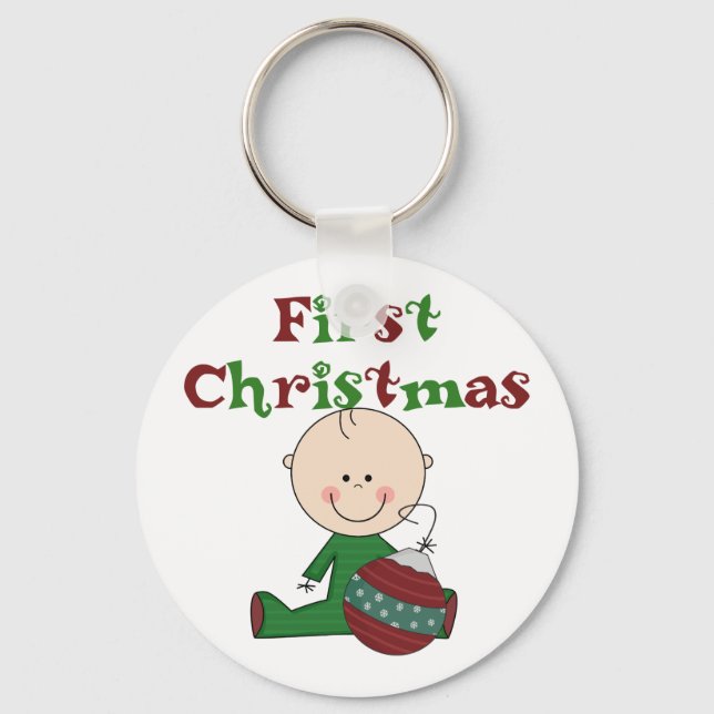 Baby Boy 1st Christmas Tshirts and Gifts Key Ring (Front)