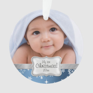 Baby Boy 1st Christmas with Snowflakes Ornament