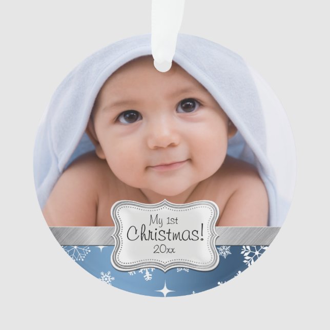 Baby Boy 1st Christmas with Snowflakes Ornament (Front)