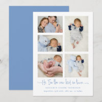 Baby Boy 5 Photo Collage Blue New Kid Script Birth
