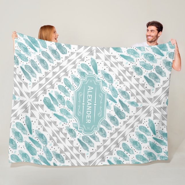 Baby Boy Abstract Feather Pattern Fleece Blanket (In Situ)