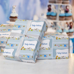 Baby Boy Add Personalise Name or Text Blue Wrapping Paper